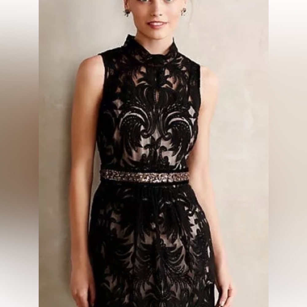 Anthropologie Yoana Baraschi Overture Black Lace Tulle Mesh Sheath Mini Dress 2 - Picture 7 of 15